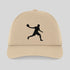 Beige cap with black silhouette of a person playing sports on a light gray background